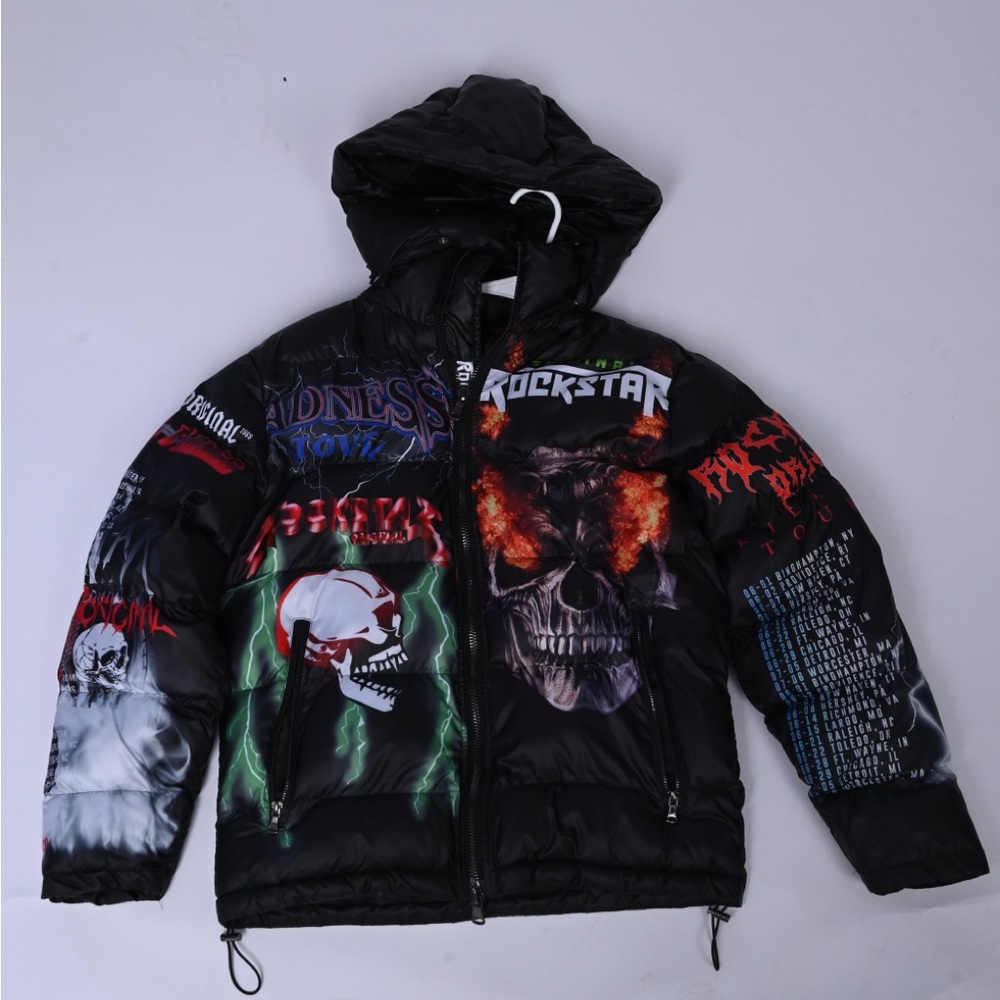 Men's Black Graphic Puffer Jacket